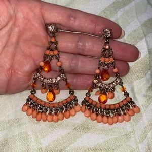 Vintage chandelier earrings in coral